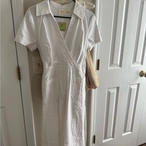 Anthropologie MAEVE White Collared Midi Dress